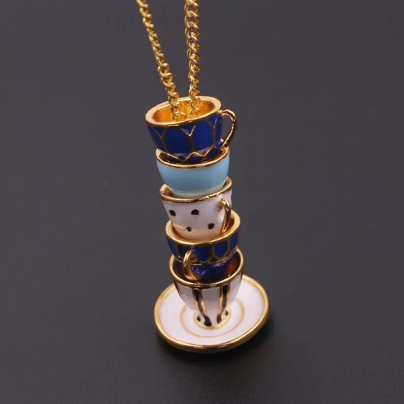 Mad Hatter tea cup stack necklace - Picture 4 of 7